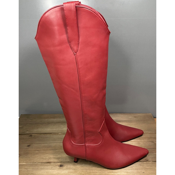 Steven New York Women's Britt Knee High Western Boots Size 8.5 Red Faux Leather - Picture 1 of 16
